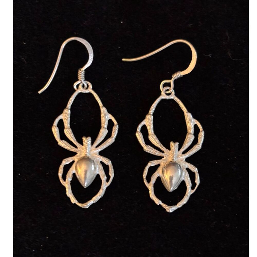 Sterling Silver Spider Dangle Earrings